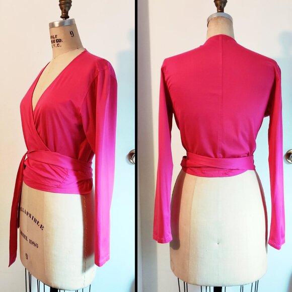 Vintage KENZO Paris Hot Pink Cotton Long-sleeved Wrap Top Small Medium EUC 1990s - Picture 3 of 7